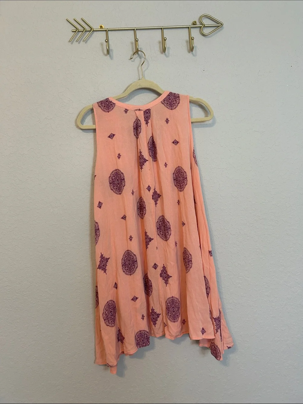Free People Medallion Print Mini Swing Dress Tunic M Peach  Purple NWOT